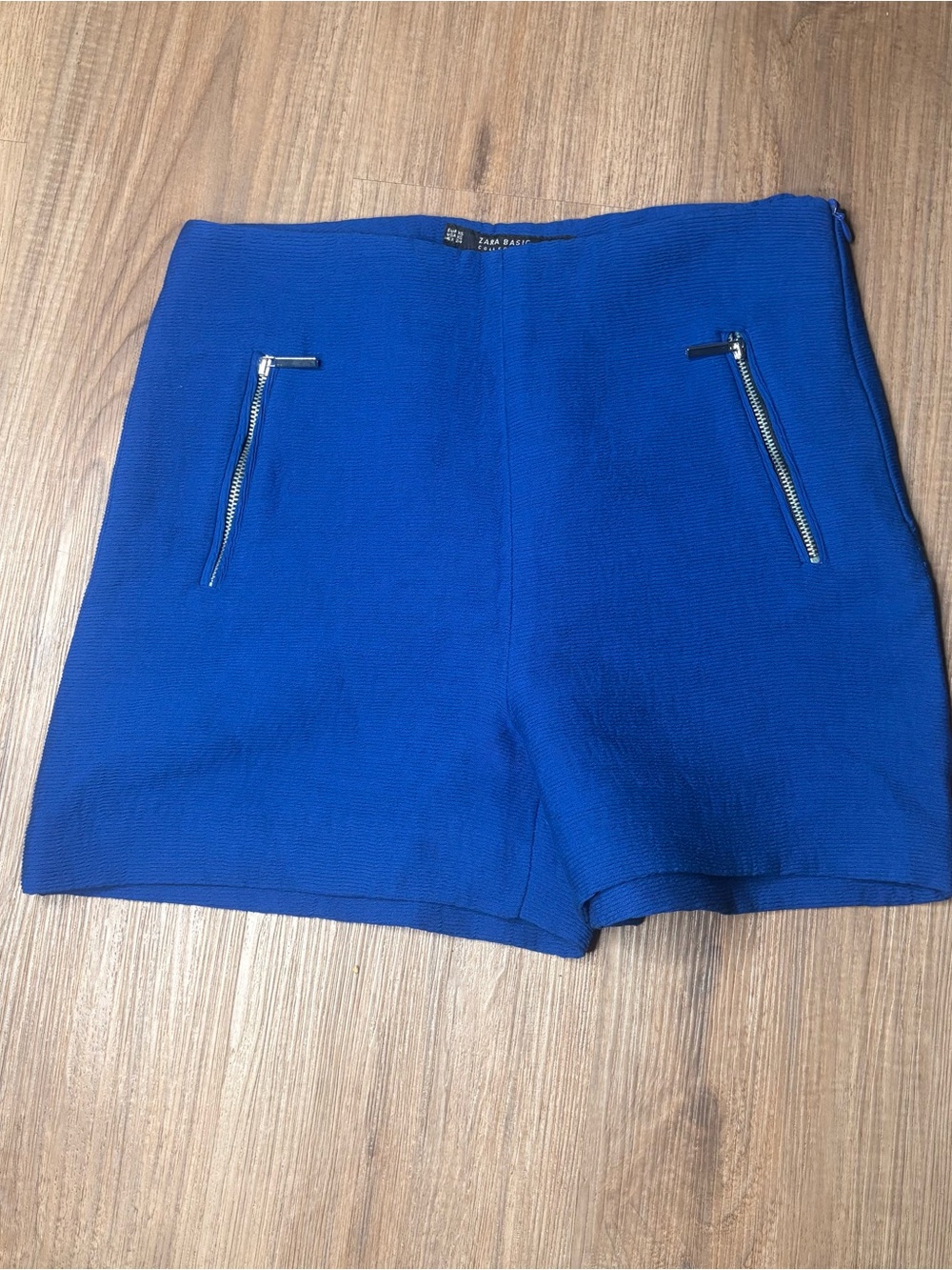 Zara Royal Blue High-Waist Zip Pocket Women's Shorts